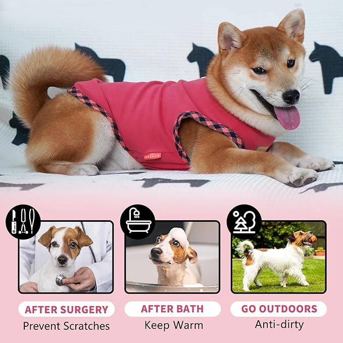 KYEESE 2Pack Dog Shirt Pullover Pet Clothes Sleeveless Fleece Puppy Coats Canine Sweatshirt Soft Tee Vest Lightweight Sweater for Small Dogs, Grey+Pink, X-Large