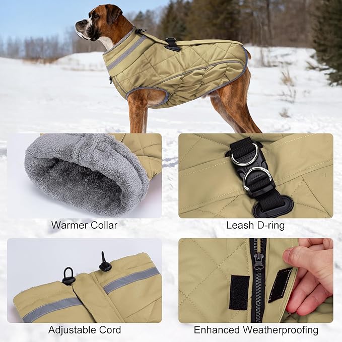 Dog Coat, Warm Dog Winter Coat for Large Dogs, Waterproof Jacket with Harness Built in, Reflective Turtleneck Cold Weather Coats with Zipper,Pet Fleece Vest Snow Jacket, Brown XXL