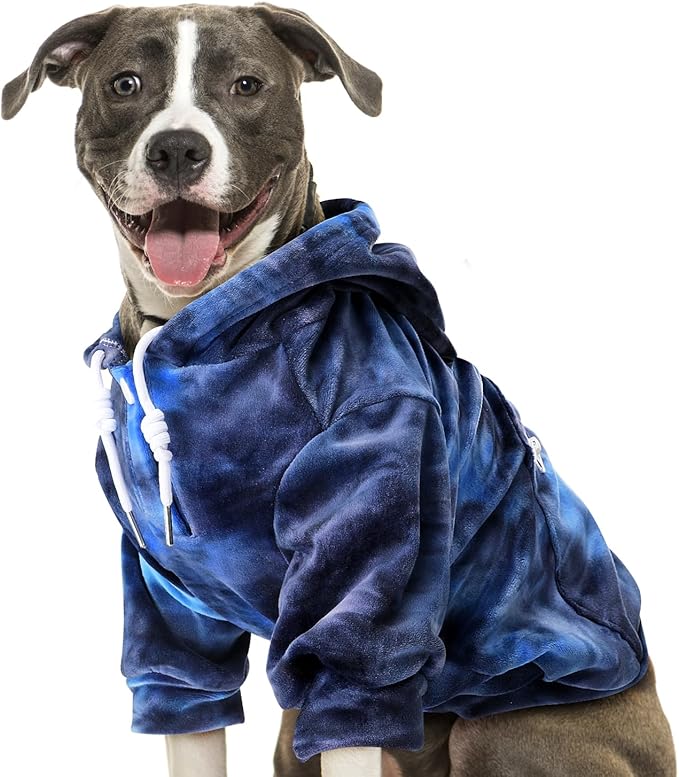 SlowTon Dog Hoodie Tie Dye - Warm Dog Sweater Hoodies with Pocket, Fall Winter Dogs Coat Jacket Pet Outfit Puppy Hooded Sweatshirt Clothes for Small Medium Large Dogs Boy Girl (Blue, 4XL)
