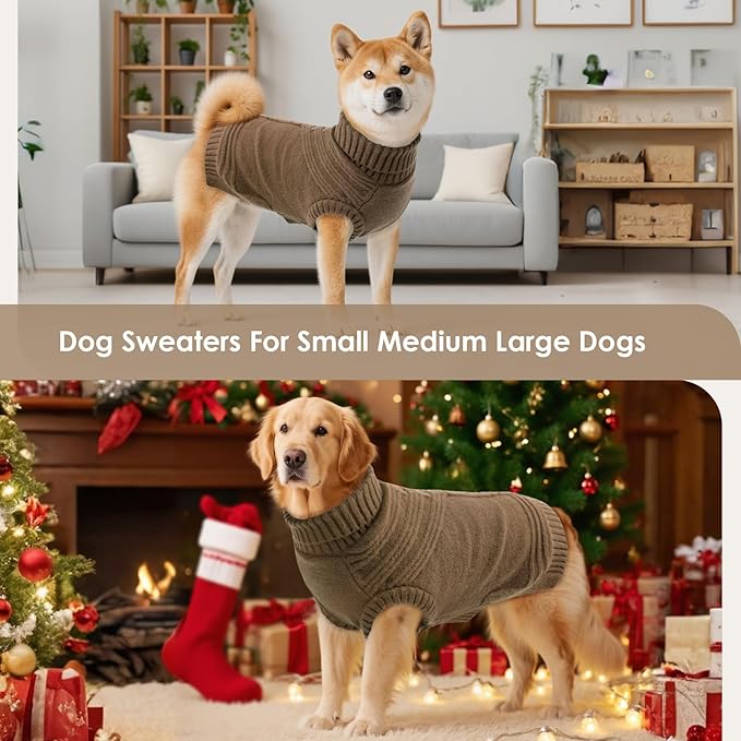 Dog Sweaters for Small Dogs Male Female Pet Knitwear Classic Puppy Warm Pullover Turtleneck Cold Weather Clothes for Yorkie(Brown, S)