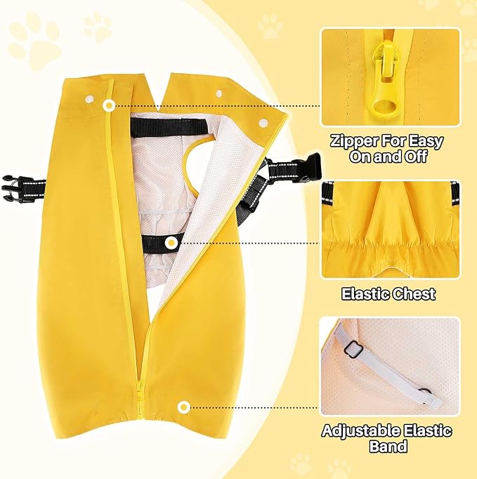 Lukovee Dog Raincoat - Waterproof Rain Jacket with Harness & Removable Hood, Reflective Double Layer Dog Rain Coat Poncho for Small Medium Large Dogs Puppy (3XL, Y)