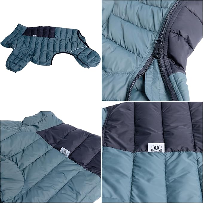 Lovelonglong Dog Coat Dog Warm Jacket, 4 Legs Covered Waterproof Windproof Reflective Warm Dog Vest, Zippered Adjustable Outdoor Dog Snow Jacket for Small Medium Large Dogs ArmyGreen XXXL