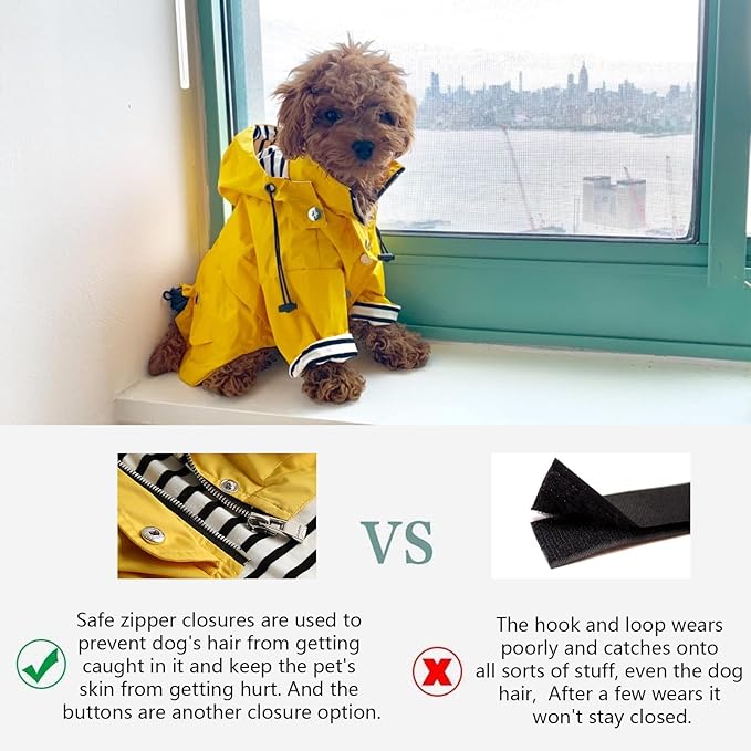 Morezi Dog Zip Up Raincoat with Reflective Buttons, Rain/Water Resistant, Adjustable Drawstring, Removable Hood, Raincoats with Legs 8lbs to 80lbs Available - Black - XXL