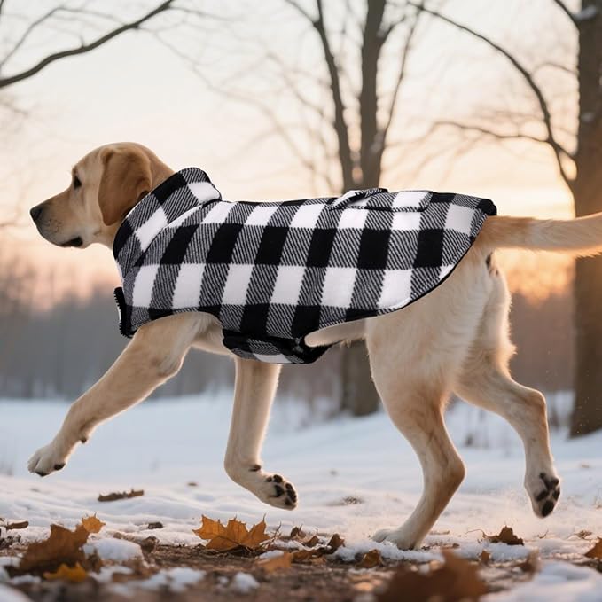 ASENKU Dog Winter Coat, Fleece Doggie Jacket Plaid Reversible Vest Waterproof Windproof Cold Weather Clothes for Small Medium Large Dogs (White,3XL)