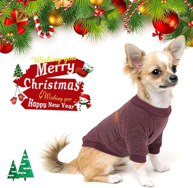 Idepet Pet Dog Classic Knitwear Sweater Fleece Dog Coat Soft Thickening Warm Pup Dogs Shirt Winter Pet Dog Cat Clothes Puppy Customes Clothing for Small Dogs (XS, Brown)