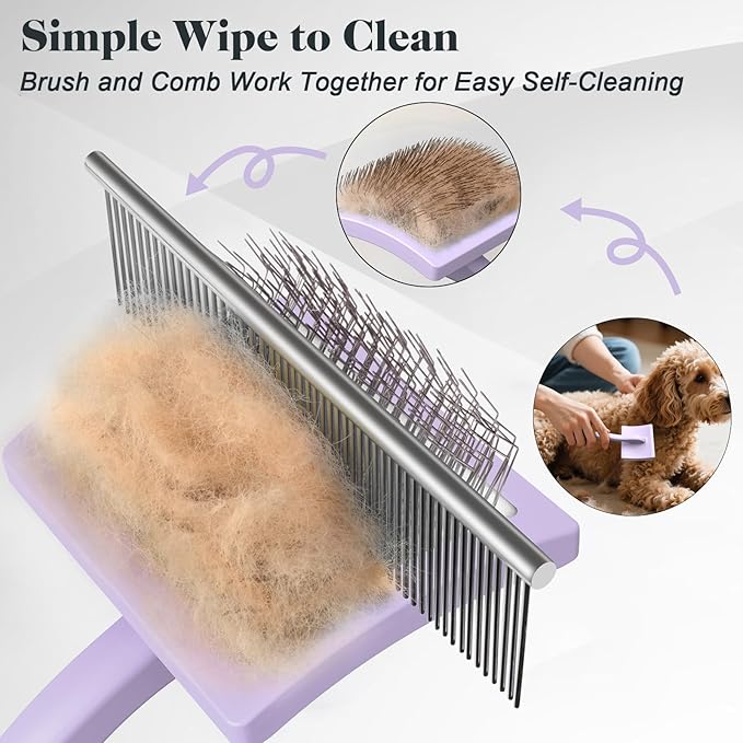 2PCS Slicker Brush for Dogs & Pet Comb,Professional Dog Grooming Brush (Goldendoodles,Poodles,Labradoodles) with Extra Long Pins to Effectively Remove Tangles, Knots and Mats (Light Purple Large)