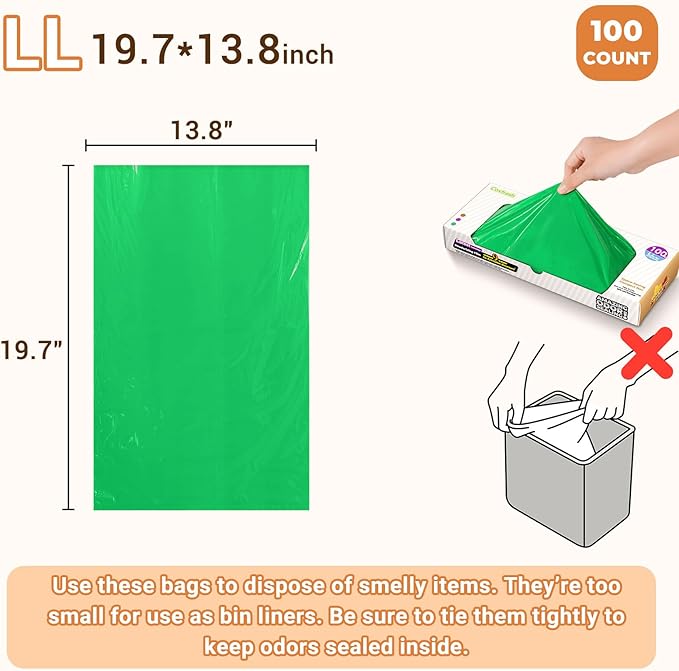 Odor-Sealing Dog Poop Bags XL, 100 Count | Unscented & Durable Disposable Waste Bags for Pet Waste, Home & Travel Use (Green)