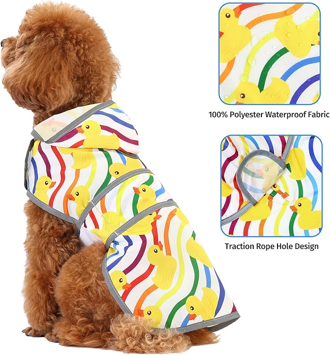 Dog Raincoat Hooded,Waterproof Rain Coat for Dogs with Adjustable Belly Strap,Reflective Strips, Lightweight Slicker Poncho Rain Jacket for Small Medium Large Dogs