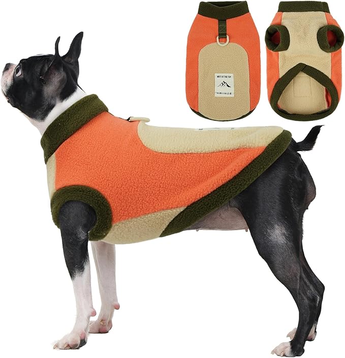 Dog Coat Fleece for Outdoor Indoor, Warm & Soft Sweaters for Dogs,Fall & Winter, Sleeveless & Stretch Cold Weather Vest with Leash Ring,Machine Washable,Orange,Size XL