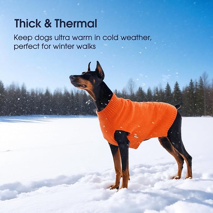 IECOii Big Dog Sweater - Extra Large Dog Sweater for Cold Weather, Orange, 4XL for Doberman & Great Dane