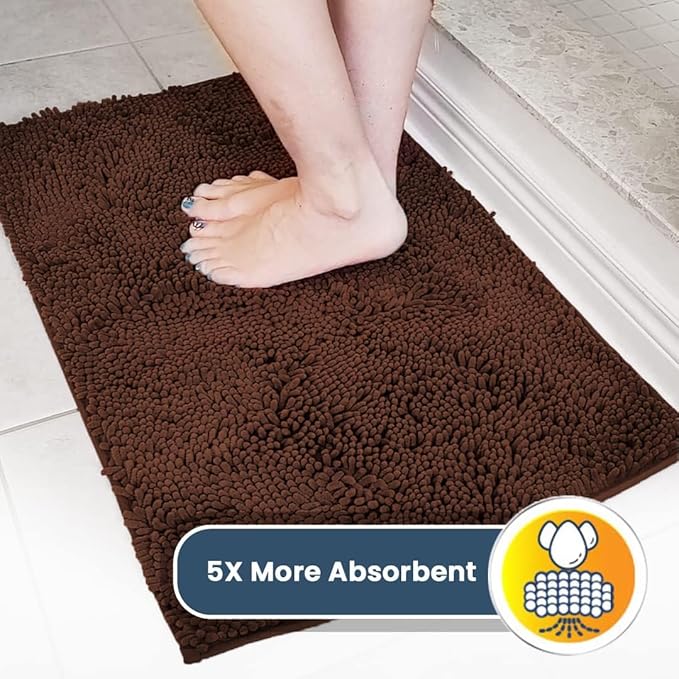Muddy Mat® AS-SEEN-ON-TV Highly Absorbent Microfiber Door Mat and Pet Rug, Non Slip Thick Washable Area and Bath Mat Soft Chenille for Kitchen Bathroom Bedroom Indoor and Outdoor - Brown XXL 60"X48"