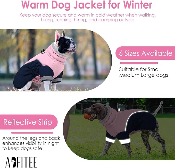 AOFITEE Dog Coat- Two Legged Large Dog Winter Jacket - Zipper Dogs Cold Weather Coat with Harness, Warm Pet Puffer Jackets Reflective Pet Snow Coats for French Bulldog, Boston Terrier, PinkNavy L