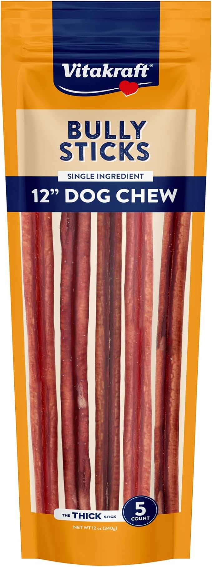 Vitakraft Dog Bully Sticks, 12 inch, 5 Count, 12 oz.