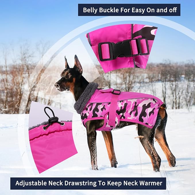 IECOii Extra Warm Dog Coat - Reflective Adjustable Jacket with Buckle & Fleece Turtleneck for Small to Extra Large Dogs