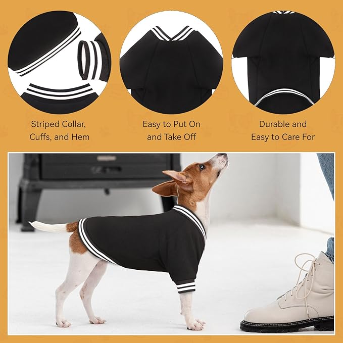 Dog Sweaters for Medium Dogs, Brushed Fleece Dog Sweater Baseball Jacket Soft Warm Pet Sweater Clothes Medium Sized Boy Girl Pet(Black-M)