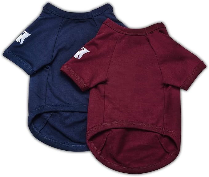 Koneseve Dog Shirts Soft Cotton Dog Clothes Stretchy T-Shirt for Small Medium Large Dogs Cat Shirt Breathable Puppy Outfit Kitten Apparel Pet Pullover Tee Blank Basic Sweatshirt 2-Pack Blue & Red XL