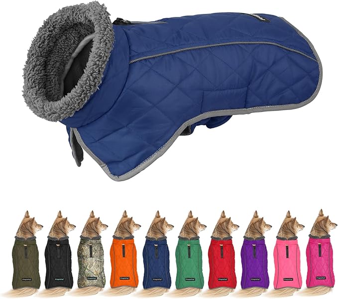 Fragralley Dog Coat Large, Waterproof Dog Jacket with Warm Fleece Lining, Adjustable Reflective Dogs Winter Coat, Turtleneck Pet Coats for Cold Weather (Blue XXXL)