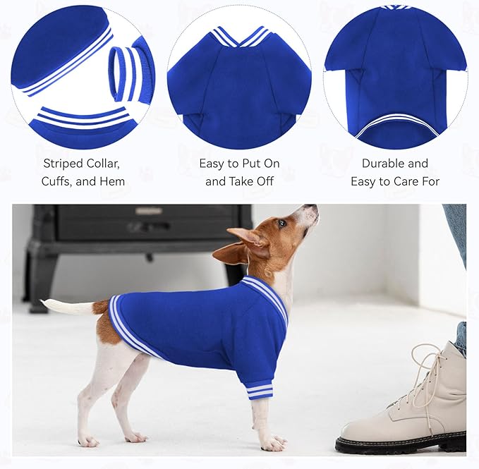 Dog Sweaters for Large Dogs, Brushed Fleece Dog Sweater Baseball Jacket Large Pet Sweater Clothes Soft Warm Boy Girl Pet(Blue-L)
