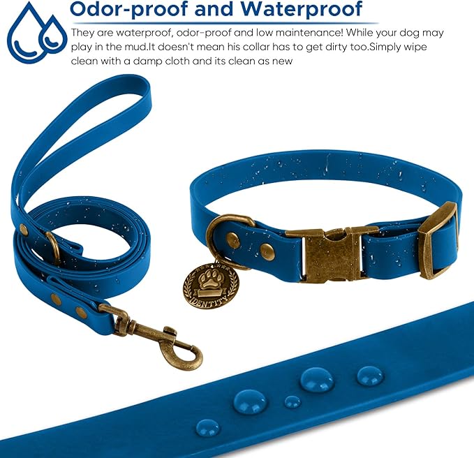 Wisedog Dog Collar and Leash Set, Waterproof Adjustable Puppy Collars with Cute Tag 6FT Dog Leash with Poop Bag for Small Medium Large Dogs (XL(Collar:16"- 25.5";Leash:6 ft), Blue)