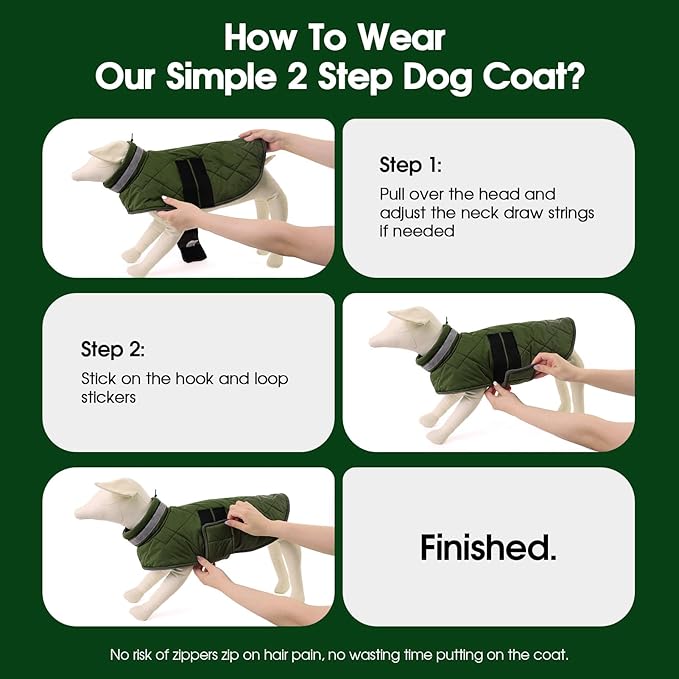Dog Winter Coat Warm Padded Puppy Jacket Windproof Water Resistant Clothes for Small Medium Large Pets Christmas Sweater Outfit Vest(Green, 3XL)