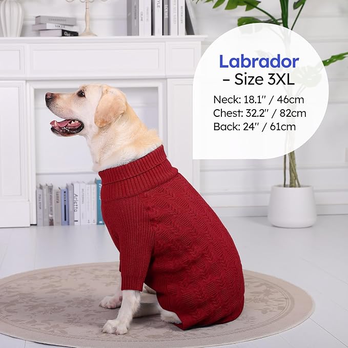 ASENKU Dog Sweater for Medium Dog Girls Boys, Fall Winter Turtleneck Long Sleeve Pet Christmas Sweater, Pullover Sweatshirt for French Bulldog, Dachshund, Red, L