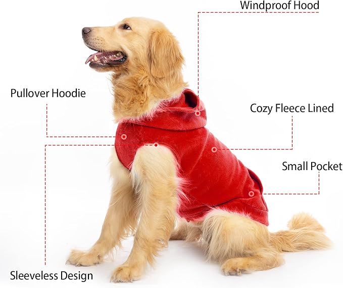 EXPAWLORER Dog Hoodie Fleece Sweater Vest, Hooded Dog Sweatshirt Fall Winter Pet Clothes with Leash Ring, Sleeveless Warm Cozy Puppy Clothing for Cat Small Medium Large Dogs Girl Boy, Red M