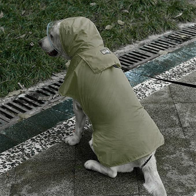 Pet Raincoat Packable Hooded Dog Rain Jacket Reflective Strips Lightweight Adjustable Poncho for Small Medium Large Dogs Army Gree M (Back:14 Inches)