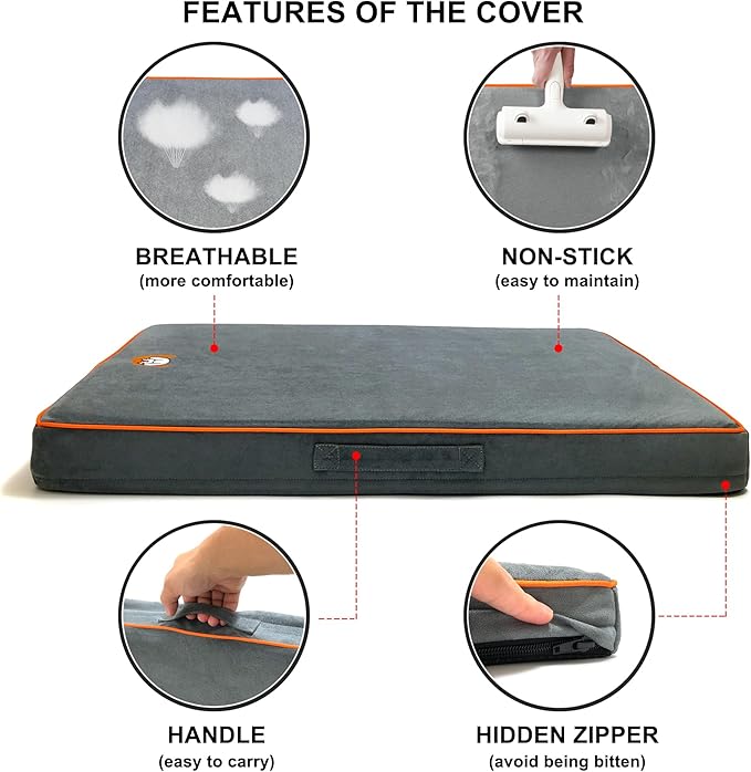 Dog Orthopedic and Crate Beds, Made of Memory and High Resilience Foram, Two-Sided Use, Providing Soft and Relatively Hard Support, with an Extra Inner Waterproof Protector (Gray, Small)