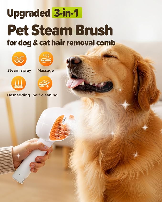 Pet Steam Brush for Dog &Cat, 3-in-1 Self-Cleaning Dog Brush Pet Spray Hair Removal Comb, 2 Spray Modes Rechargeable Deshedding Dog Steam Spray Hair Brush for Shedding Massaging Cleaning (Green)