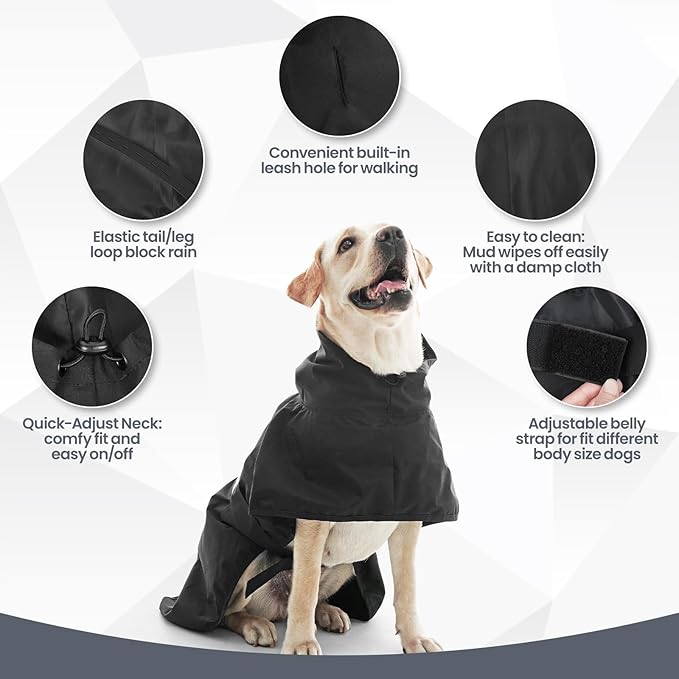 Nanaki Small Dog Raincoat with Leash Hole,Reflective Adjustable Pet Hooded Rain Ponchos for Rainny Snow Foggy Days,Windproof Waterproof Dog Coat Jacket Vest for Outdoor Hiking Walking Hunting Black M