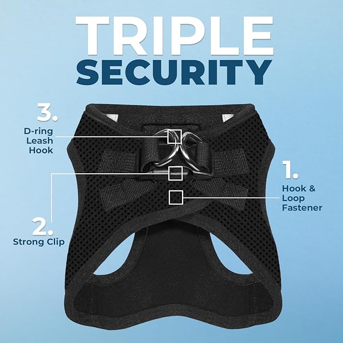Best Pet Supplies Voyager Step-in Air Harness - All Weather Mesh, Reflective, No Pull Harness for Dogs, Cats - Secure with Hook & Loop Fastener, Buckle, Double D-Rings - Black, S