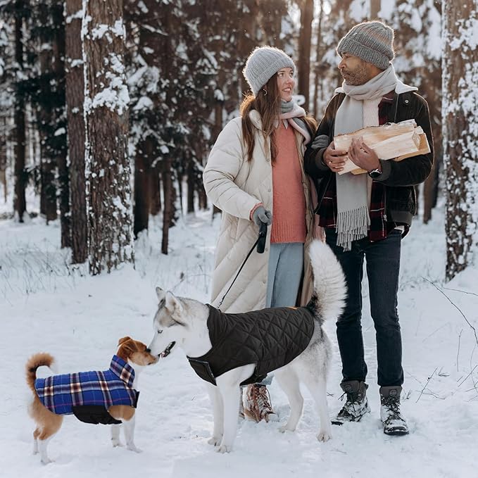 Kuoser Waterproof Dog Coat, Reversible Dog Jacket for Medium Dogs, Adjustable Durable Doggie Winter Coat Warm Puppy Cold Weather Apparel from Small to Large Breed, Navy M