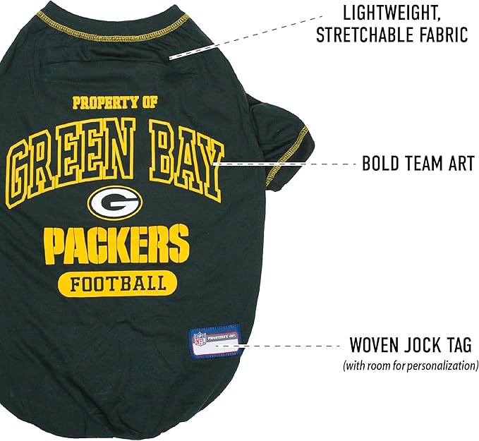 NFL Green Bay Packers Dog T-shirt X-Large. - Licensed Shirt for Pets Team Colored with Team Logos- Premium Stretchable Materials for the comfort of your Dog & Cat