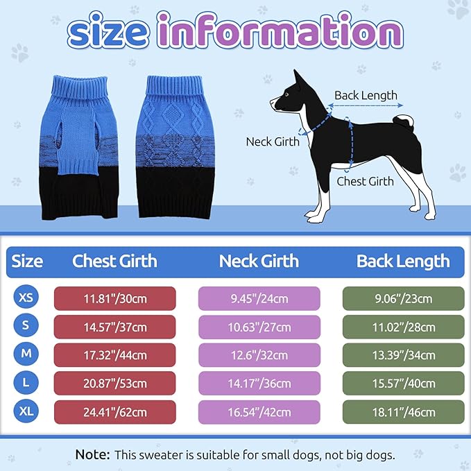 ASENKU Warm Dog Sweater for Small Medium Dogs,Pet Sweaters for Fall Winter Dog Clothing,Thicked Pullover Puppy Cat Turtleneck Sweater for Doggie Chihuahua Clothing