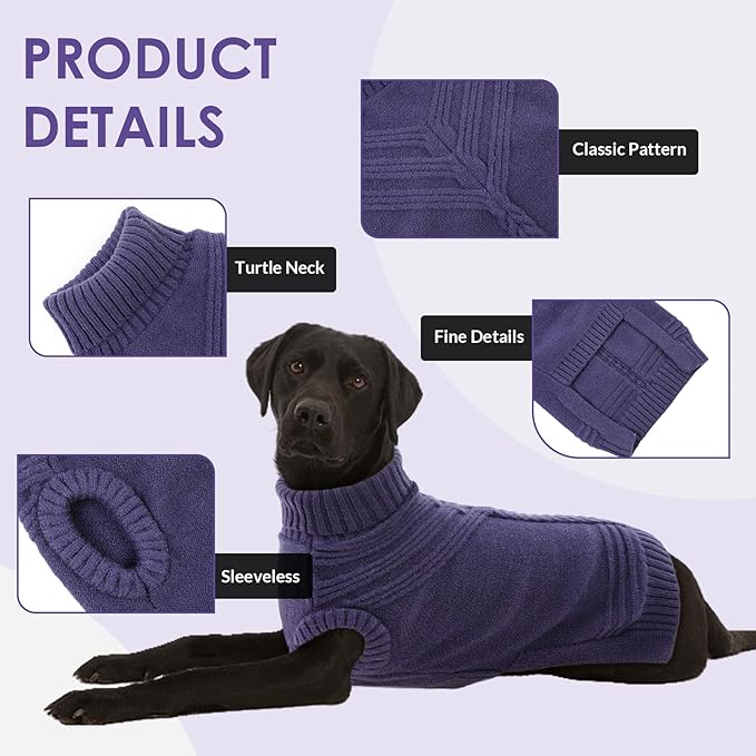 Dog Sweaters for Large Dogs Male Female Pet Knitwear Classic Puppy Warm Pullover Turtleneck Cold Weather Clothes for French Bulldog(GrayishBlue, L)