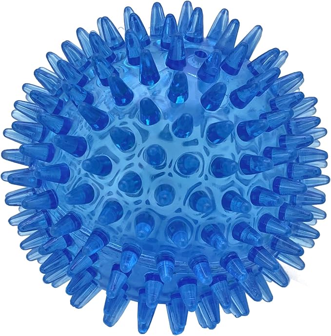 Cutie's PetBox Squeaky Rubber Spike Toy Ball for Medium, Large Dogs (3.5 Inch, Blue)