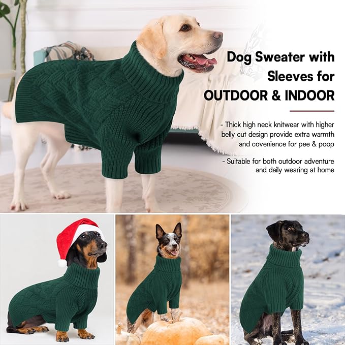 KOESON Small Dog Sweater Female and Male, Pullover Dog Sweater with Sleeves, Easy On Christmas Sweaters for Dachshund, Chihuahua, Pug, Yorkie, Warm Knitted Winter Apparel for Small Dogs, Green, S