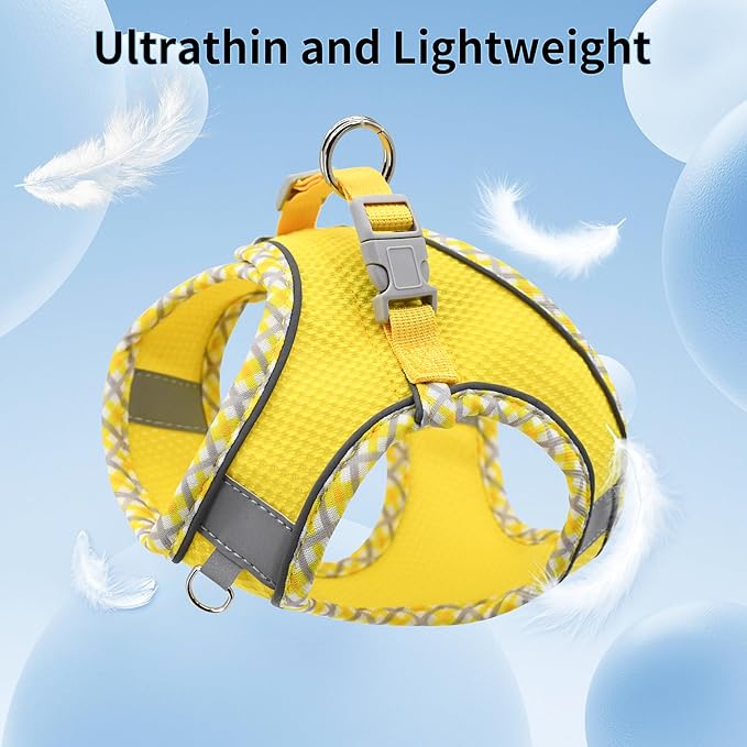 AIITLE Teacup Puppy Harness with Leash - Adjustable Soft Vest with Magic Magic Tape & Reflective Safety Strips, Easy-Put-On for Poodles, Pomeranians - Gym, Hiking, Travel (Yellow, S)