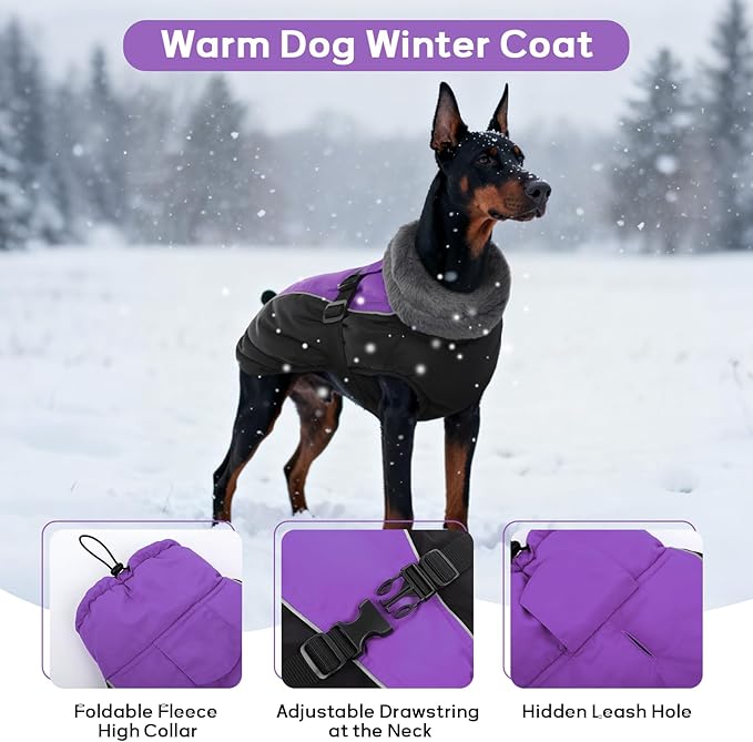 IDOMIK Dog Winter Coat, Reflective Waterproof Dog Jacket for Cold Weather, Warm Pet Coats for Small Medium Large Dogs, High Collar Doggy Fleece Snow Jacket, Winter Vest with Adjustable Buckle,M