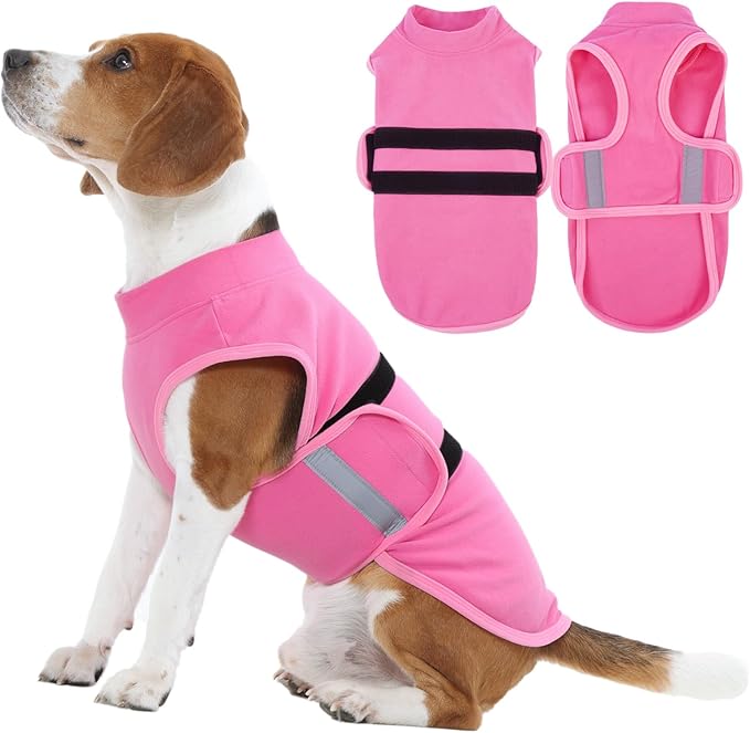 IDOMIK Warm Fleece Dog Sweater for Large Dogs,Soft Winter Dog Fleece Jacket Coat for Fall Cold Weather,Adjustable Fleeced Vest with Reflective Strips,Pullover Pet Sweatshirt for Girl Boy Dogs,Rose,L