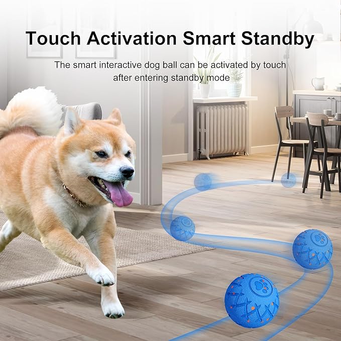 Interactive Dog Ball, Automatic Moving, Bouncing and Rotating, E-TPU Silent Foam Material, IP54 Waterproof Rating, Smart Active Rolling, Stimulation Toys for Medium and Large Dogs to Keep Them Busy