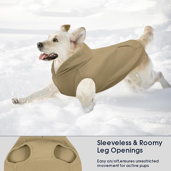 IECOii Dog Hoodie,Polar Fleece Dog Sweatshirt Fall Cold Winter Sleeveless Sweater with Hood,Cozy & Lightweight Hoodies for Dogs Girl Boy,Pullover Hooded Clothes for Pug,Jack Russell, Khaki, M