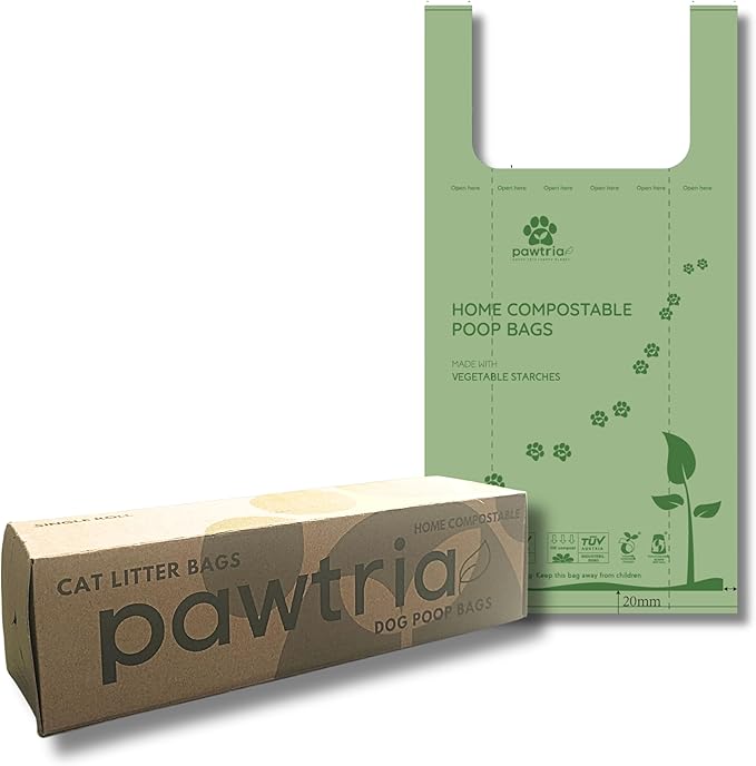 Pawtopia Certified Home Compostable Pet Waste Bags (Extra Large, 100 Bags, Handles, Single Roll) Biodegradable Poop Bags, Vegetable Starches, Leak proof Dog Waste Bags, Cat Litter Fit Any Scoop