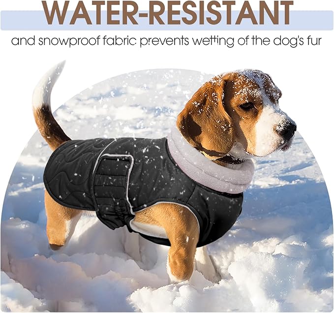 FUAMEY Winter Coats for Medium Dogs Windproof, Thermal Dog Jacket Cold Weather Outdoor, Turtleneck Waterproof Fleece Puppy Vest Snow Suit with Harness Hole (Black, M)