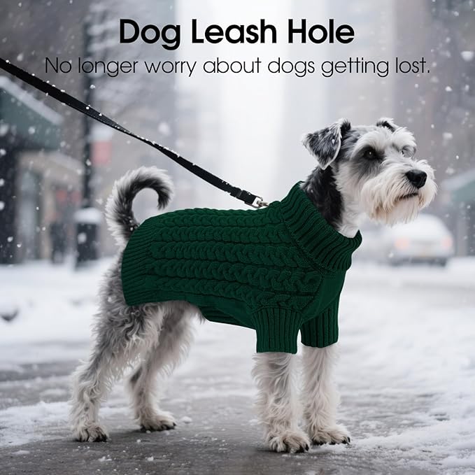 SAWMONG Dog Sweater, Dog Sweaters for Small Dogs Girls Boys, Pullover Turtleneck Knitted Doggy Sweatshirt, Cold Weather Pet Clothes（Green, X-Small