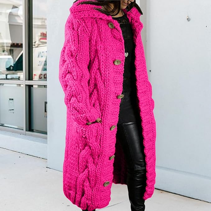 LOAIHA Women Chunky Cable Knit Long Sleeve Cardigan Fall Winter Trendy Oversized Button Down Sweaters Outerwear with Pocket