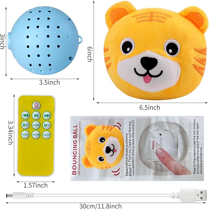Interactive Plush Dog Toys, Interactive Puppy Toy Bouncing Rolling Dogs Ball Remote Control Dogs Toys with Music,Self Moving Pet Toy for Small/Medium/Large Bored Dog to Keep Them Busy(Tiger)