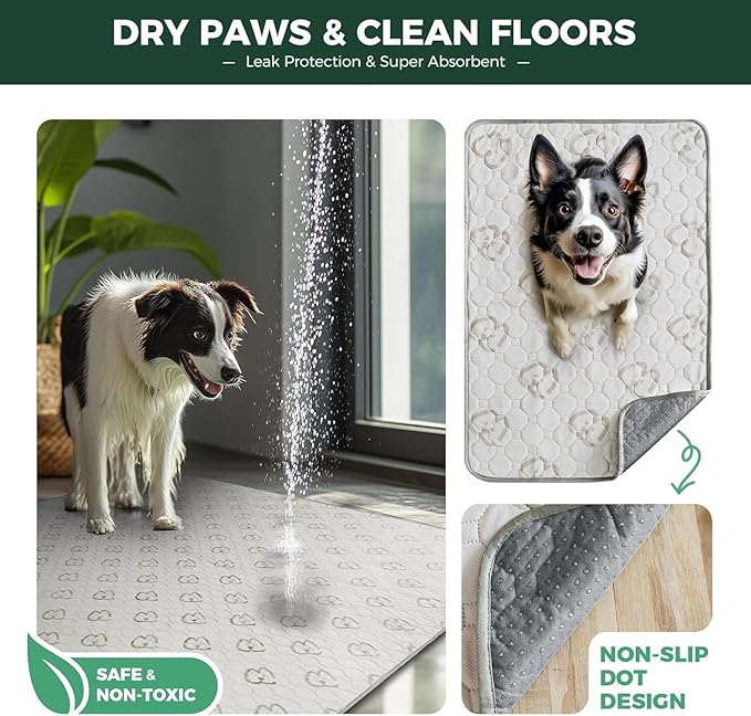 FXW Washable Pee Pads for Dogs, Puppy Pads with Super Absorbent, Specifically Designed for Potty Training, 70" × 30" Rectangle, Khaki, 2 Packs