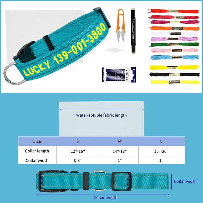 DIY Personalized Embroidered Dog Collar - Custom Hand-Stitched Name & Number, Reflective Adjustable Pet Collar for Small/Medium/Large Dogs & Cats, Durable Nylon with Steel D-Ring (Gray, Medium)