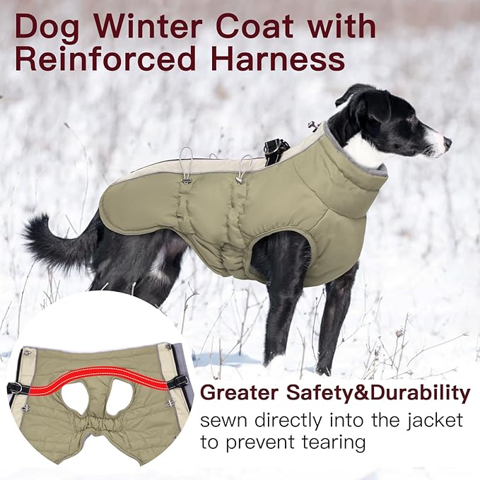 Dog Coat - XS, Warm Zip Up Snowsuit Dog Harness Vest, Reflective Water-Resistant, Apricot